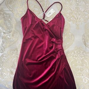 Backless Slip Dress - Wine Red Velvet